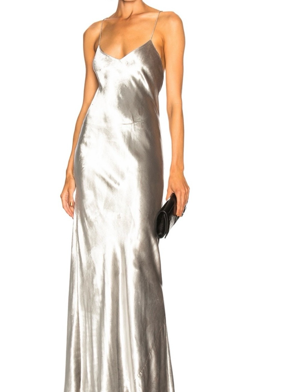 Michelle Mason Bias  Slip Maxi  Gown in Silver with Spaghetti Straps